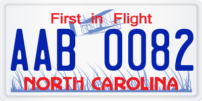 NC license plate AAB0082