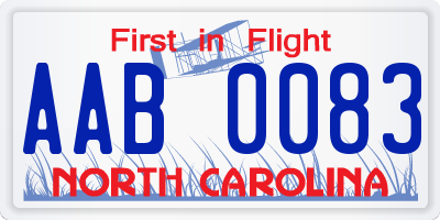 NC license plate AAB0083