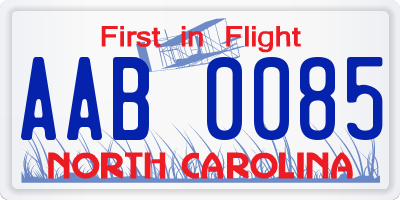 NC license plate AAB0085