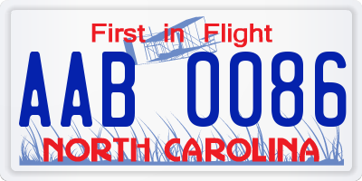 NC license plate AAB0086