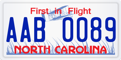 NC license plate AAB0089