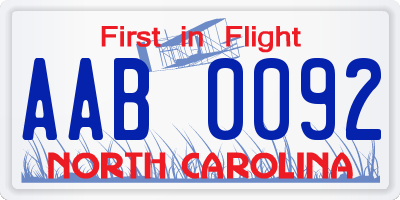 NC license plate AAB0092