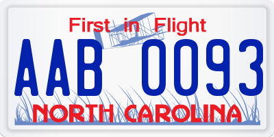 NC license plate AAB0093