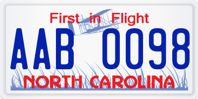 NC license plate AAB0098