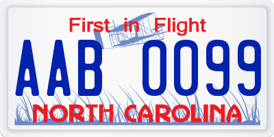 NC license plate AAB0099