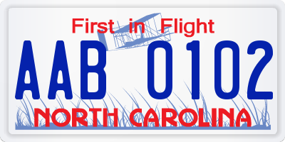 NC license plate AAB0102