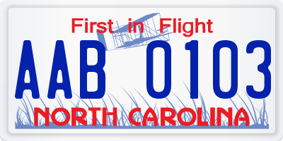 NC license plate AAB0103