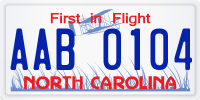 NC license plate AAB0104