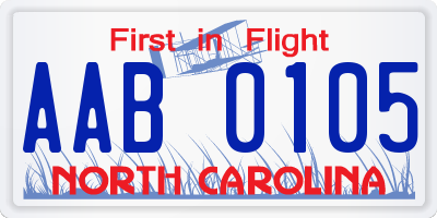 NC license plate AAB0105