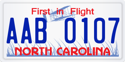 NC license plate AAB0107