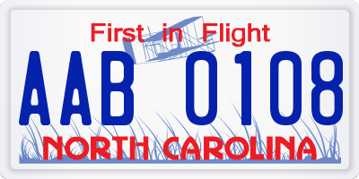 NC license plate AAB0108