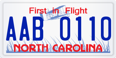 NC license plate AAB0110