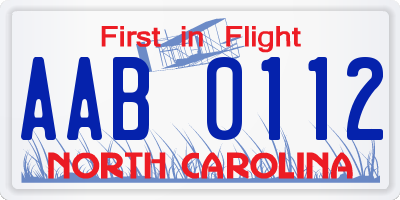 NC license plate AAB0112