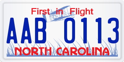 NC license plate AAB0113