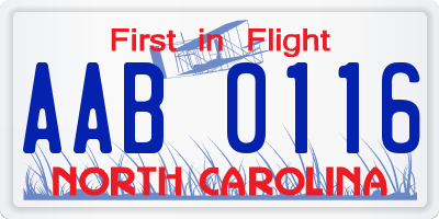 NC license plate AAB0116