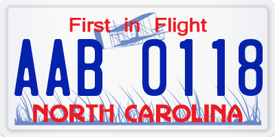 NC license plate AAB0118