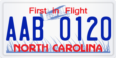 NC license plate AAB0120