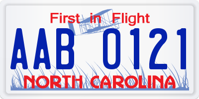 NC license plate AAB0121