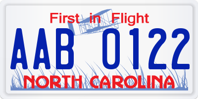 NC license plate AAB0122