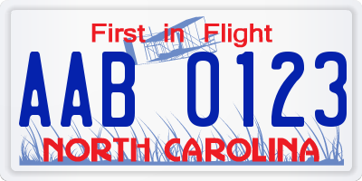 NC license plate AAB0123