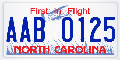 NC license plate AAB0125