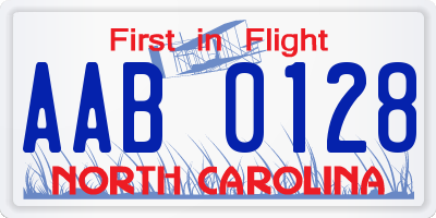 NC license plate AAB0128