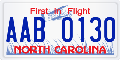 NC license plate AAB0130