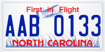 NC license plate AAB0133