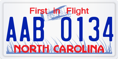 NC license plate AAB0134