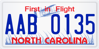 NC license plate AAB0135