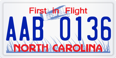 NC license plate AAB0136