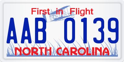 NC license plate AAB0139