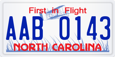 NC license plate AAB0143