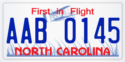 NC license plate AAB0145