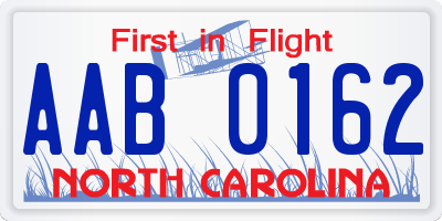 NC license plate AAB0162