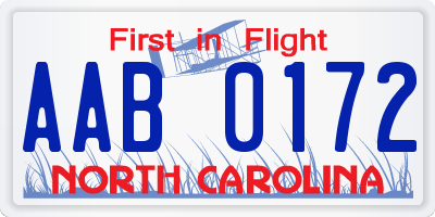 NC license plate AAB0172