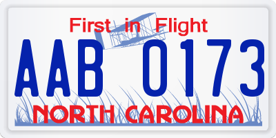 NC license plate AAB0173