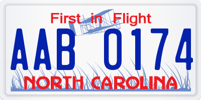 NC license plate AAB0174