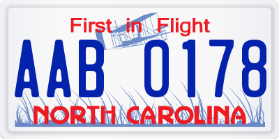 NC license plate AAB0178