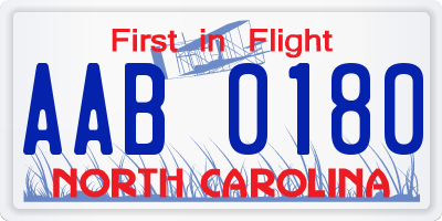 NC license plate AAB0180