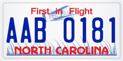 NC license plate AAB0181