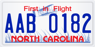 NC license plate AAB0182