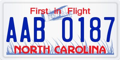 NC license plate AAB0187