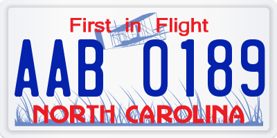 NC license plate AAB0189