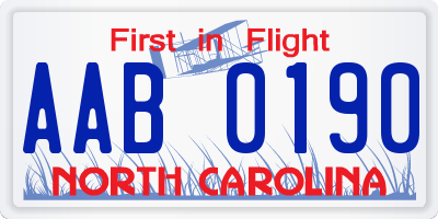 NC license plate AAB0190