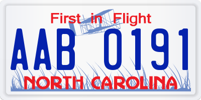 NC license plate AAB0191