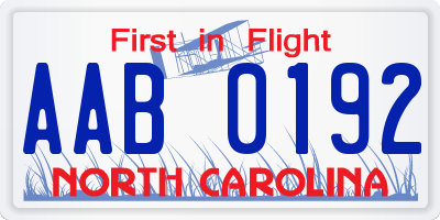 NC license plate AAB0192