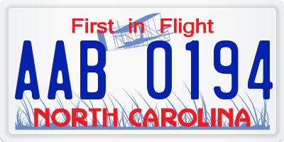 NC license plate AAB0194