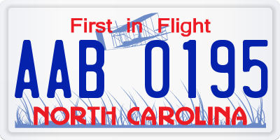 NC license plate AAB0195