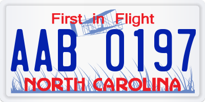 NC license plate AAB0197